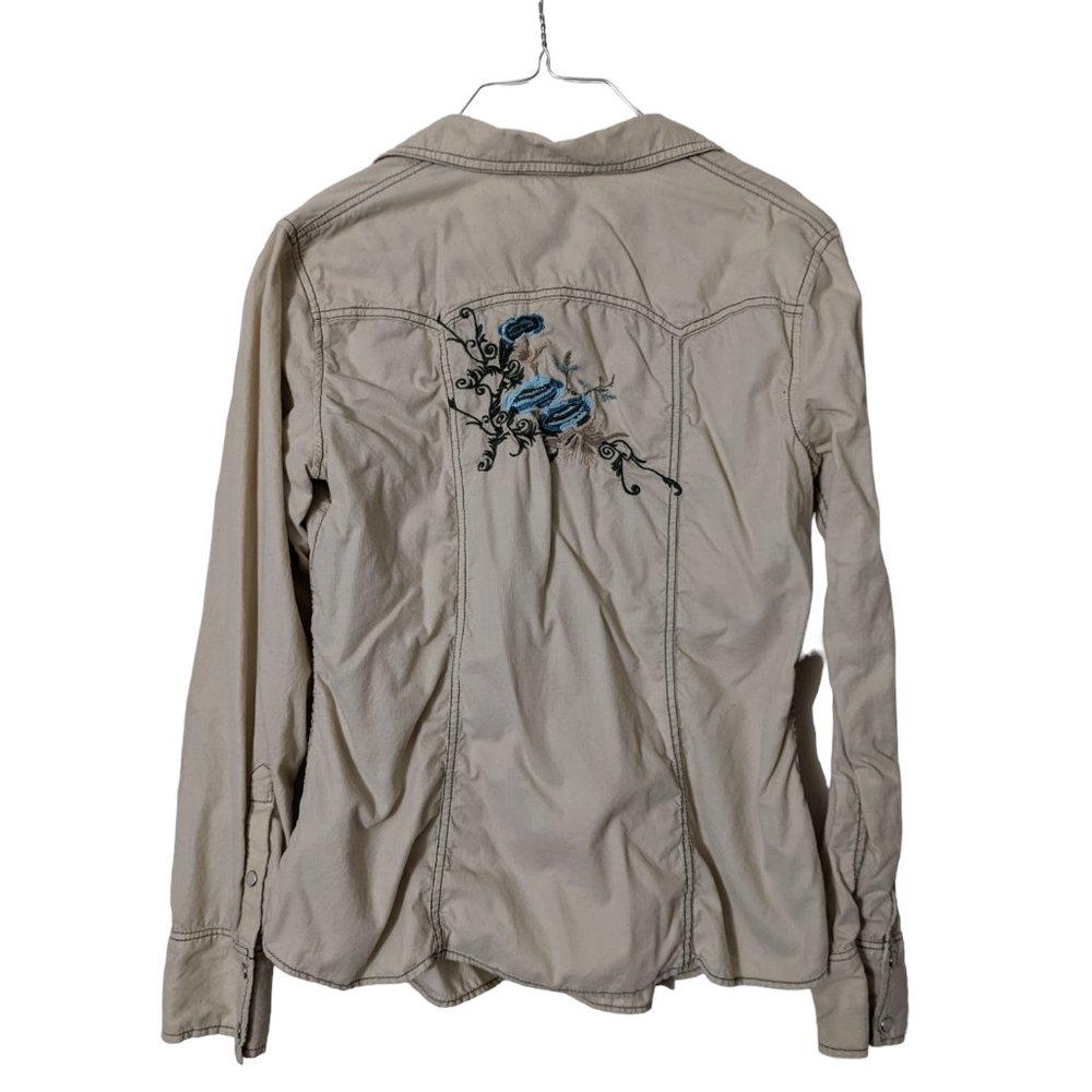 GAP Beige Button Down Shirt with Blue Embroidery